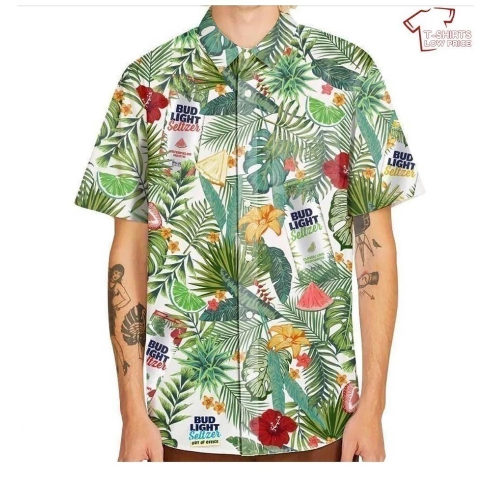 Bud light tropical Hawaiian button front shirt men's size medium